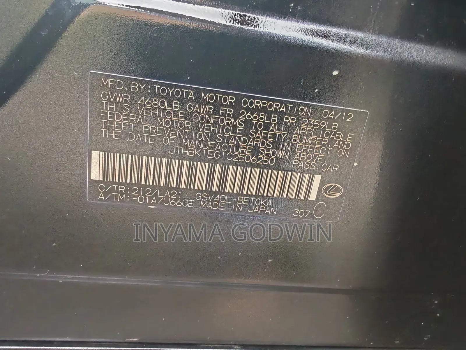 Lexus ES 350 2011 Black