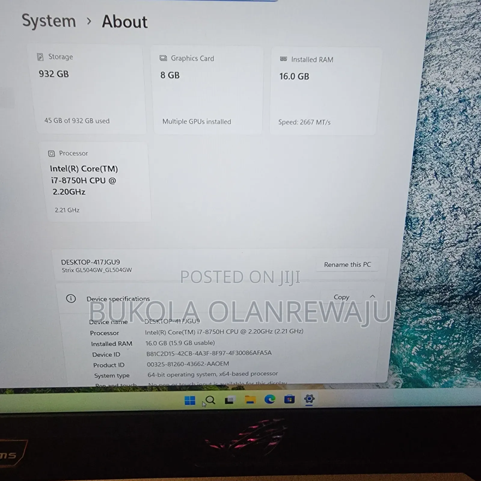 Laptop Asus ROG Strix SCAR 15 16GB Intel Core i7 SSD 1T