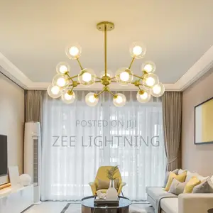 By 14glass Living Room Chandelier(Black and Gold)