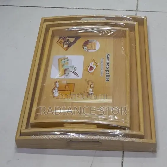 3 Set Wooden Round Shape Serving Tray