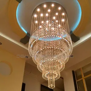 Modern Crystal Chandelier for Staircase Long Lamp Villa Hall