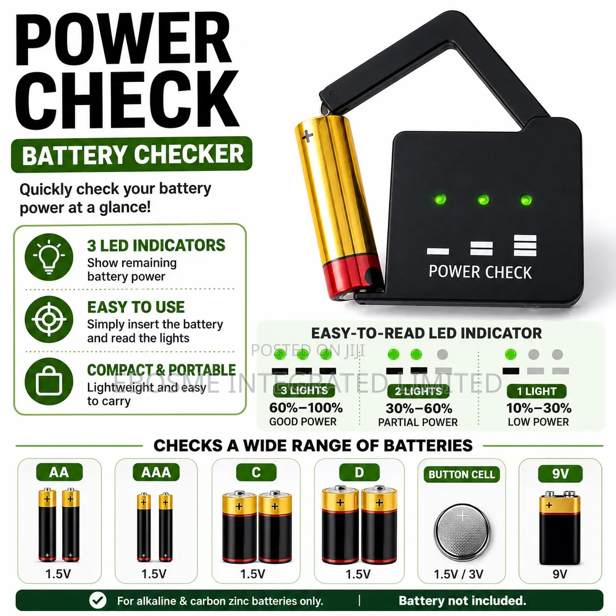 Battery Power Checker Aa Aaa C D 9v