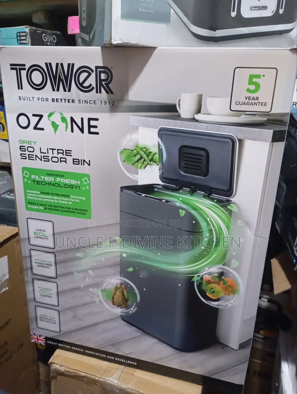 Tower 60l Ozone Hand Free Sensor Bin.