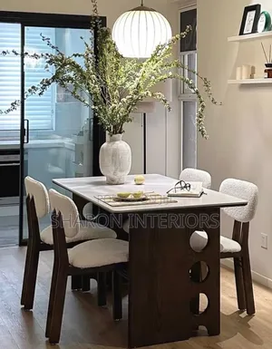 Wooden Dining by 6 Marble Top