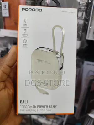 Porodo Bali 10,000mah Power Bank Built-in Lightning Usb C Cable