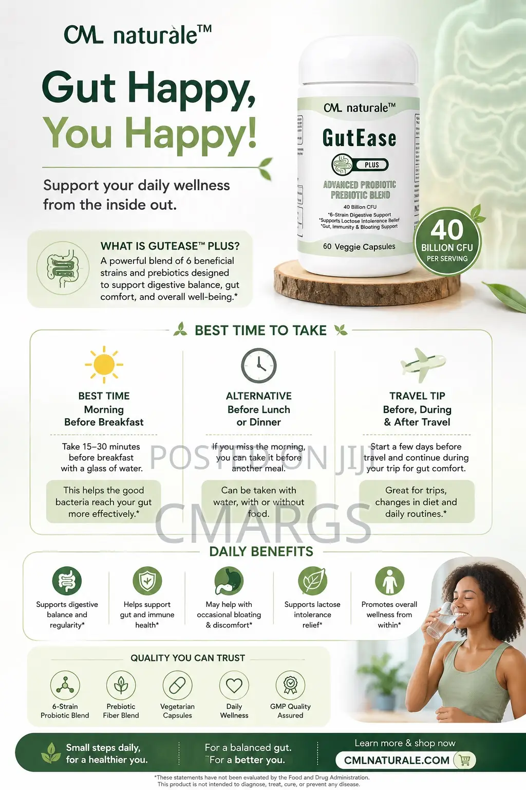 Cml Naturàle Gutease Plus Probiotic Prebiotic – 40b Cfu 60caps