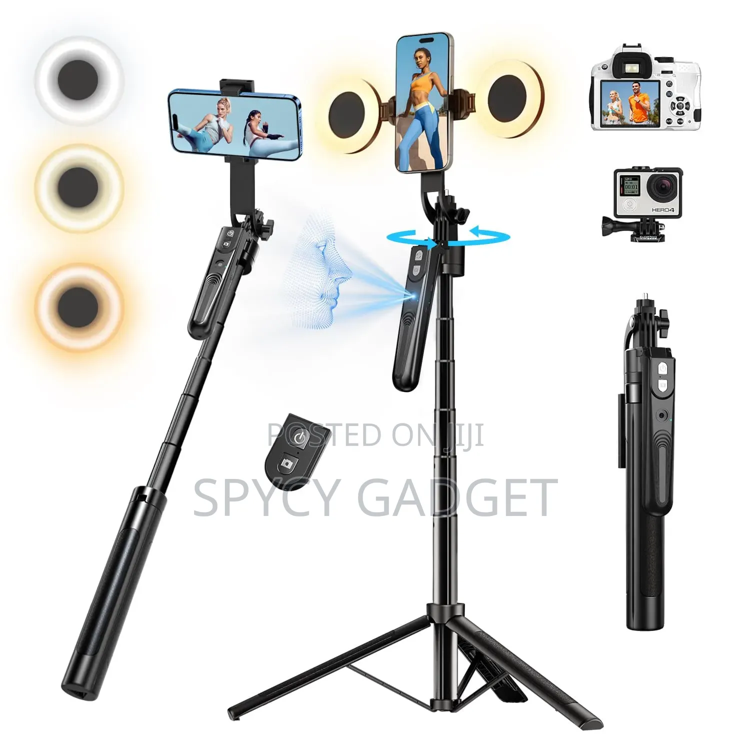 Auto Face Tracking Quadrapod With Dual Ring Selfie Light