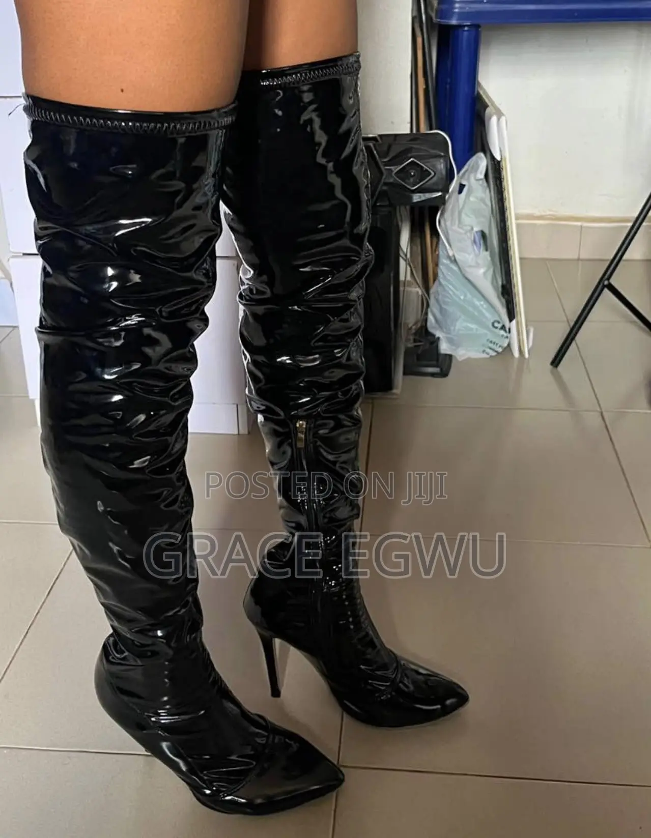 Leather Thigh-High Boot Heel