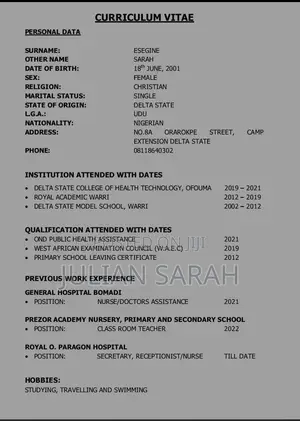 Healthcare Nursing Cv