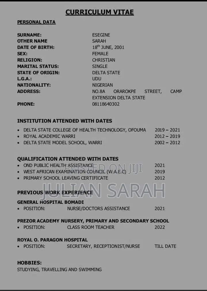 Healthcare Nursing Cv