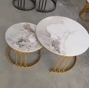 Marble Top Side Table Iron Art Small