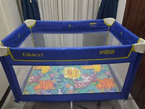 Blue Gear Baby Cot With Floral Base 0 to 36months