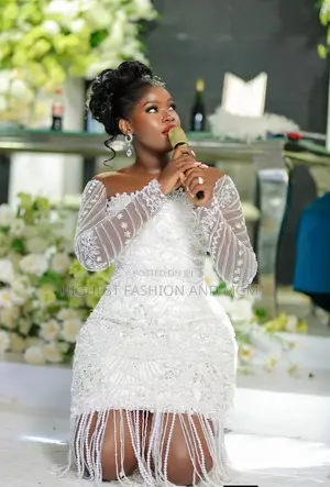 Luxury Pearl Fringe Bridal Reception Dress
