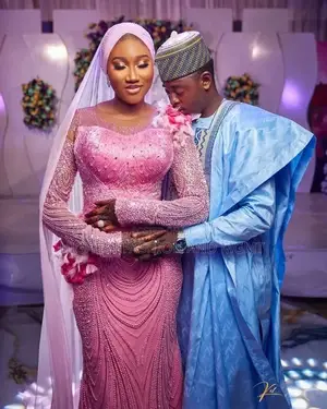 Arewa Style Elegant Pearl-Encrusted Pink Dress