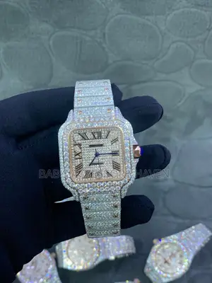 Fully Iced-Out Cartier Santos Automatic Watch