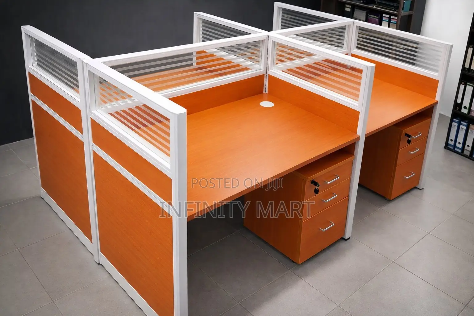 Workstation 4-Person Office With Partitions and Drawers.