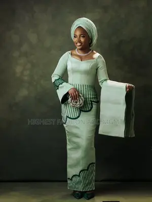Luxury Scalloped Mint Aso-Oke Outfit