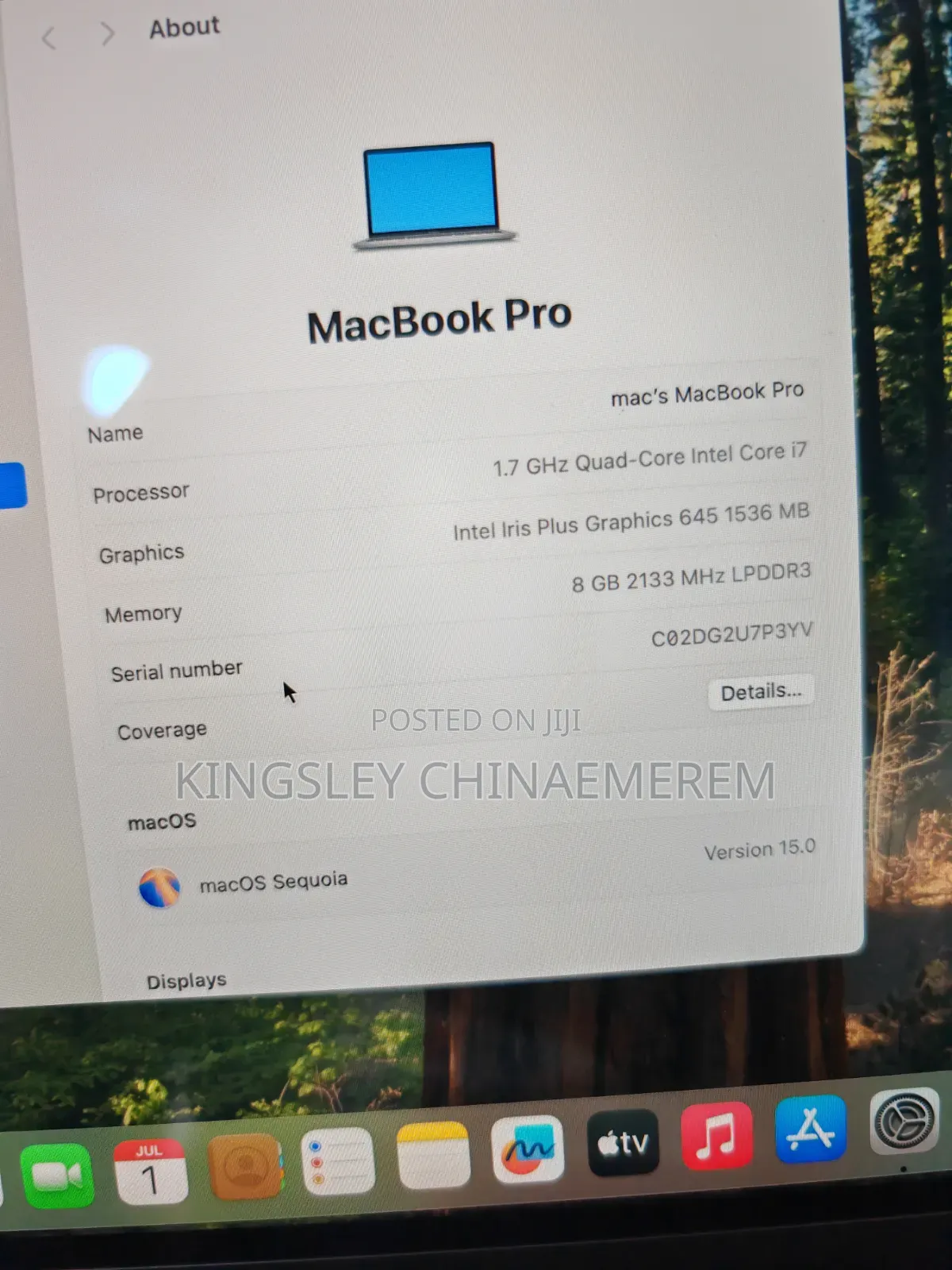 Laptop Apple MacBook Pro 2020 8GB Intel Core i7 SSD 512GB