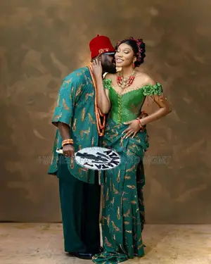 Premium Off-Shoulder Emerald Green Beaded Traditional Gown