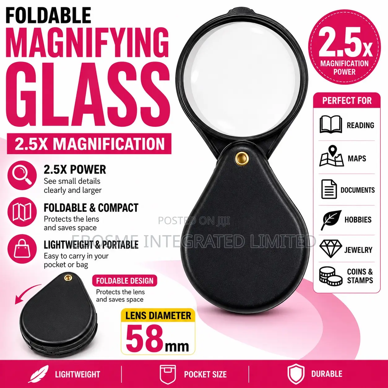 Foldable Magnifying Glass 2.5x 58mm
