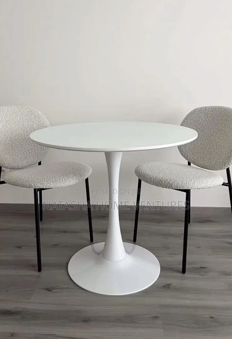 White Tulip Table + 2 Boucle Chairs