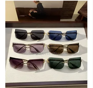 Luxury Rimless Rectangle Sunglasses For Women, 4 Colours + Suede Pouch