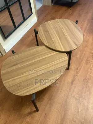 Center Table Set (2 Pieces) – Wooden Top Black Metal Legs