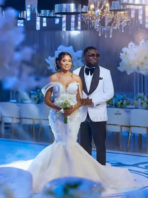 Ivory Structured Tulle Neckline Heavily Sequined Bridal Dress