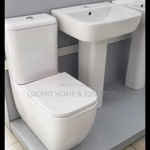 White Ceramic Toilet and Matching Pedestal Sink Combo Set