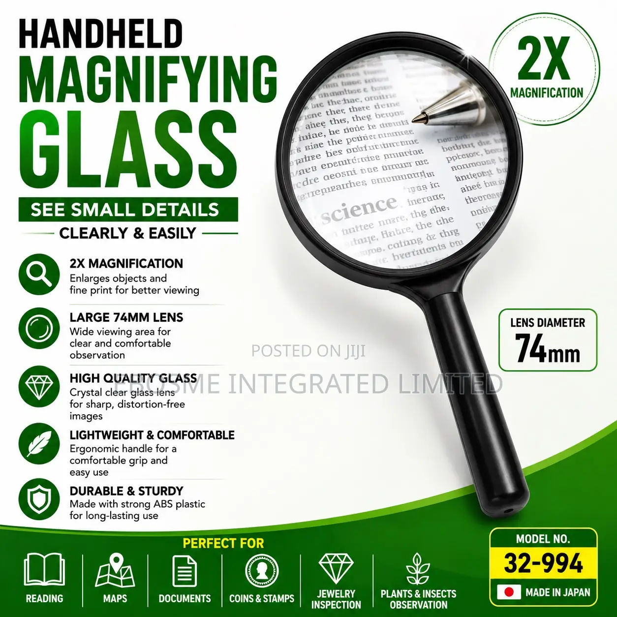 Handheld Magnifying Glass 2x (74mm)