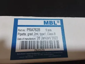 Graduated Pipette, Type 1, Class B, 2 Ml