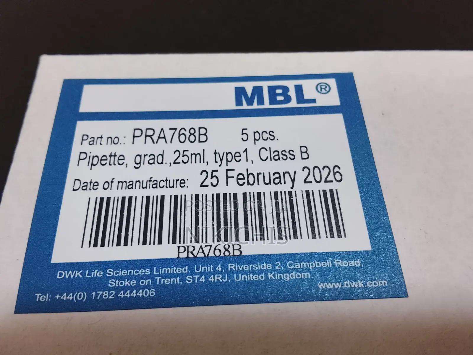 Graduated Pipette, Type 1, Class B, 25 Ml