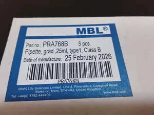 Graduated Pipette, Type 1, Class B, 25 Ml