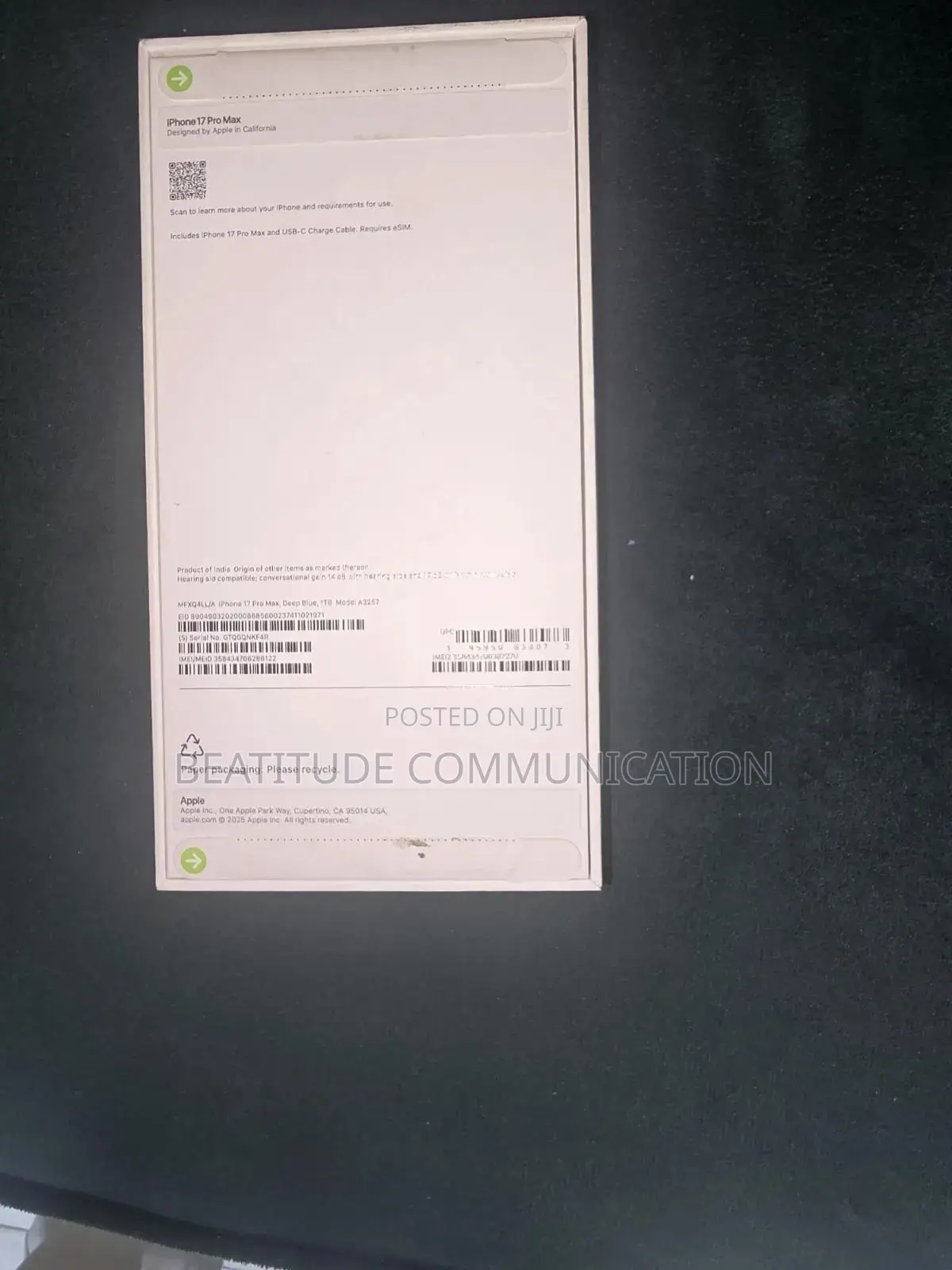 New Apple iPhone 17 Pro Max 1 TB Blue