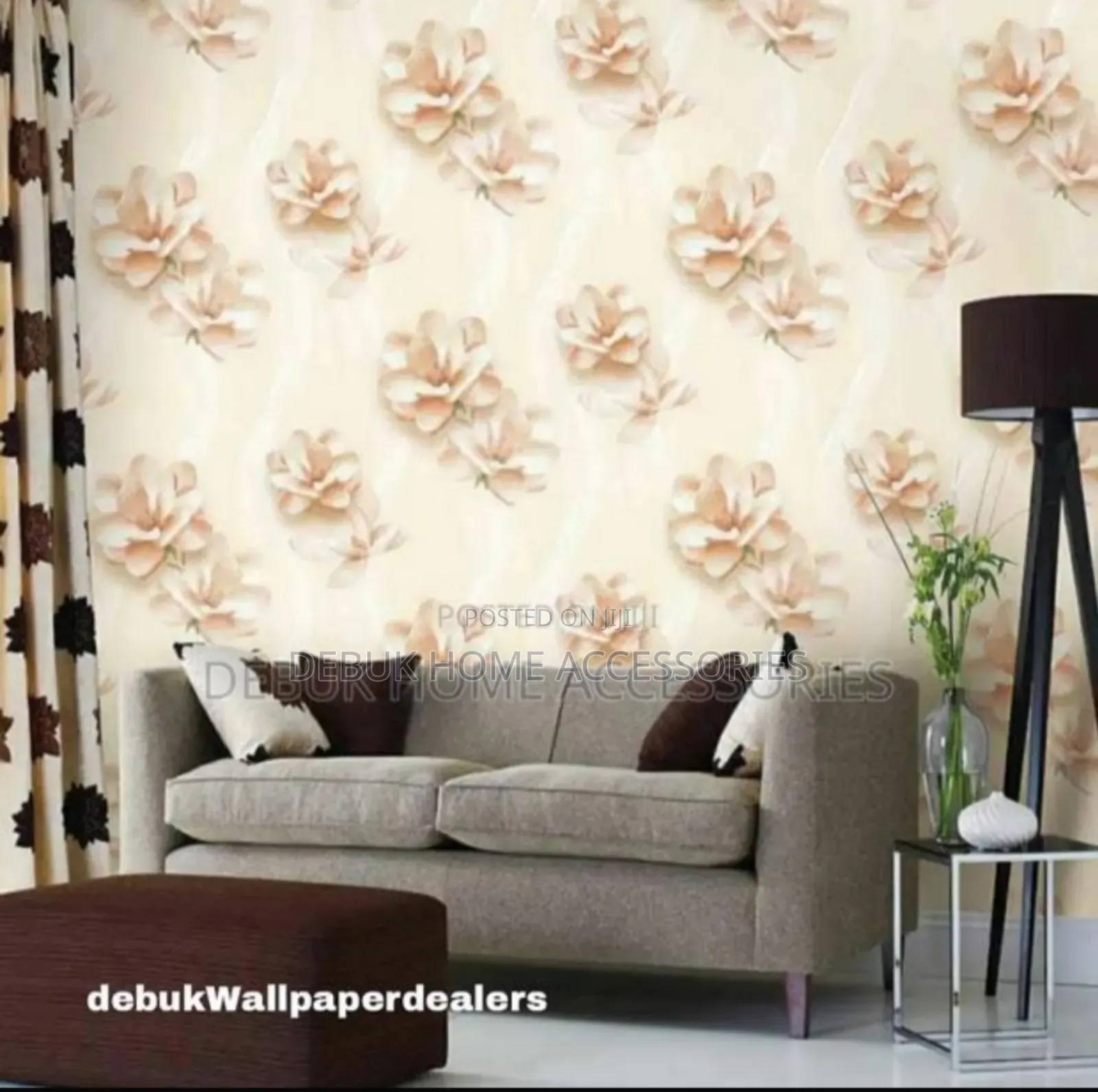 White and Green 3d Floral Wallpaper
