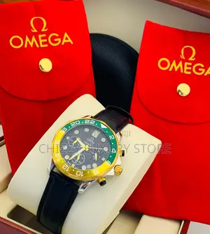Omega Quality Men Genuine Leather Wristwatch
