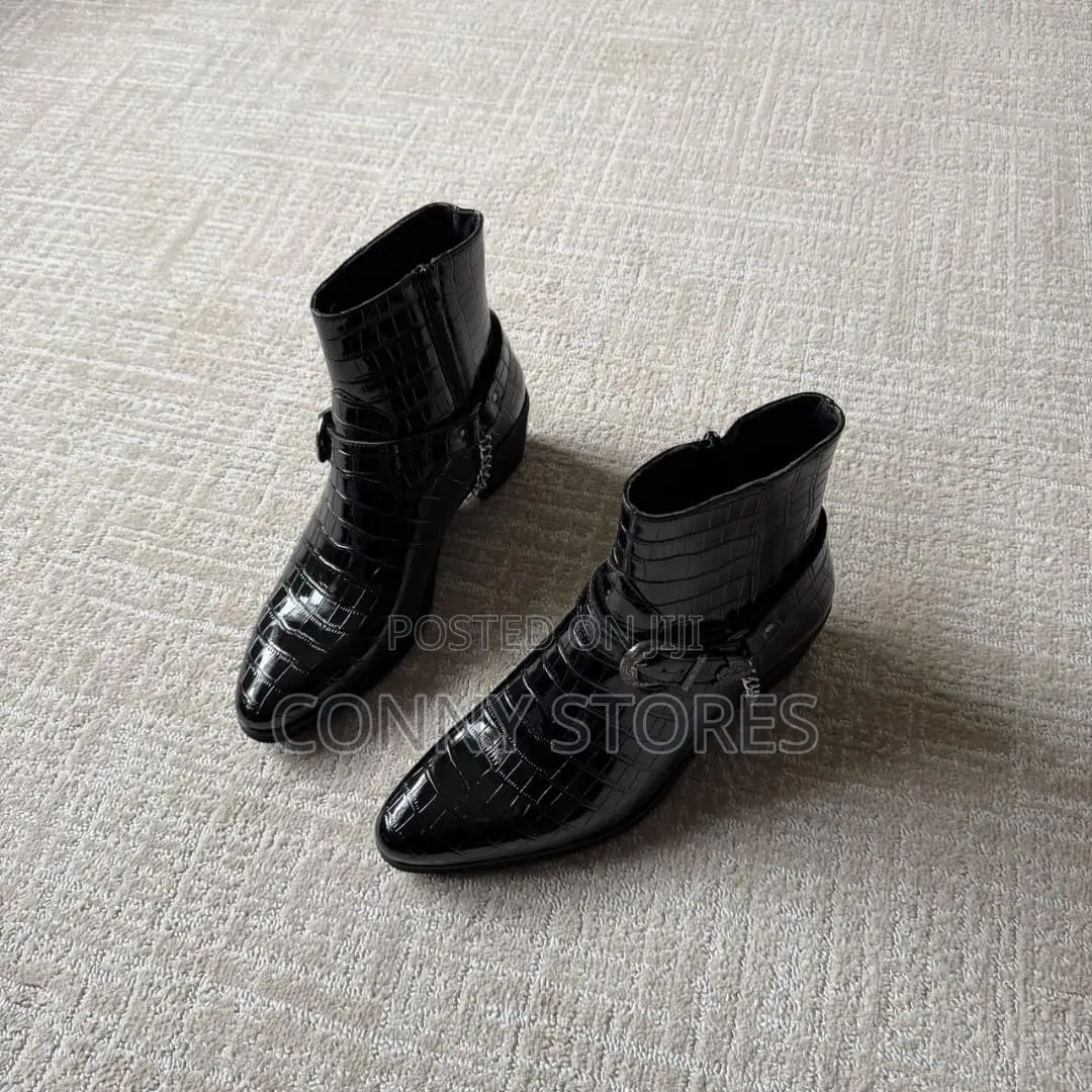 The Crocodile Python Heeled Ankle Boot in Black
