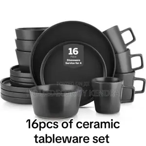 Black 16-Piece Ceramic Tableware Set, Luxurious Style