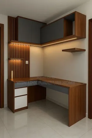 Premium L-shaped Office Desk Set With Floating Shelves