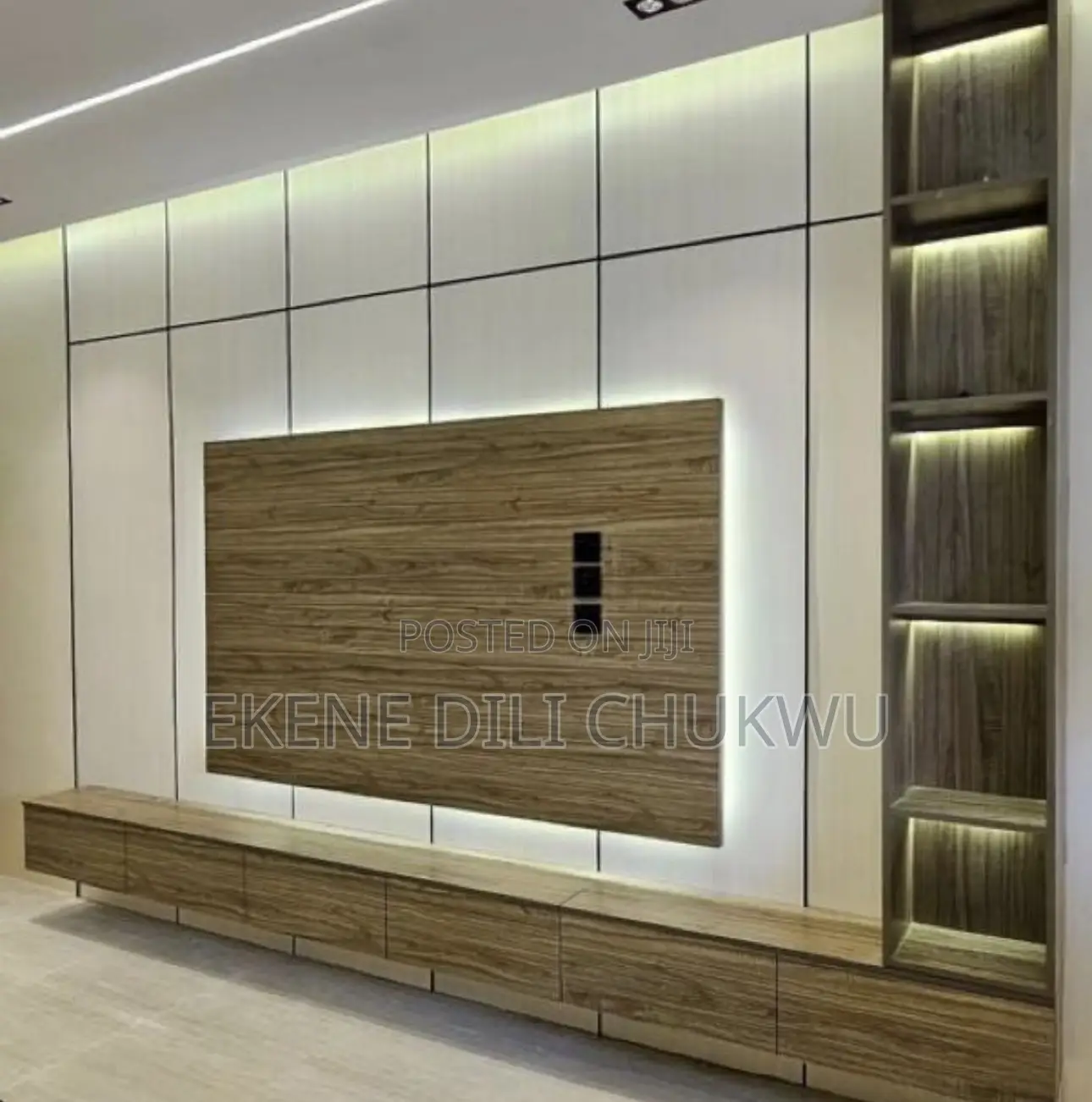 Luxury Modern Tv Console Feature Wall With Led Lighting