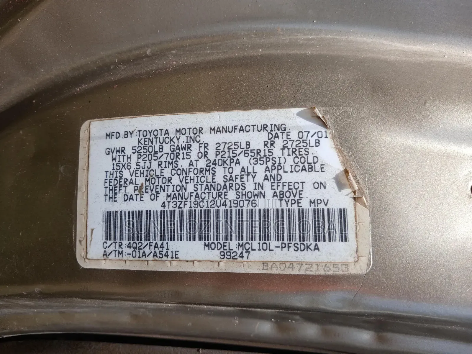 Toyota Sienna 2002 Gold