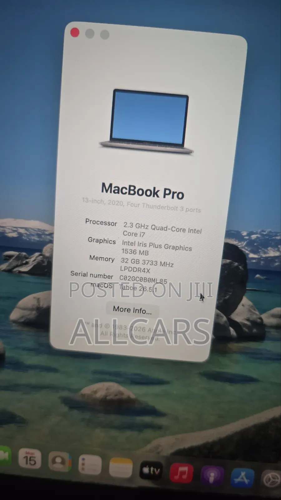 Laptop Apple MacBook Pro 2020 32GB Intel Core i7 SSD 512GB