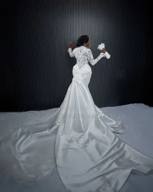 Long-Sleeve Illusion Lace Bridal Dress With Structural Satin Skirt