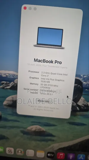 Laptop Apple MacBook Pro 2020 32GB Intel Core i7 SSD 512GB