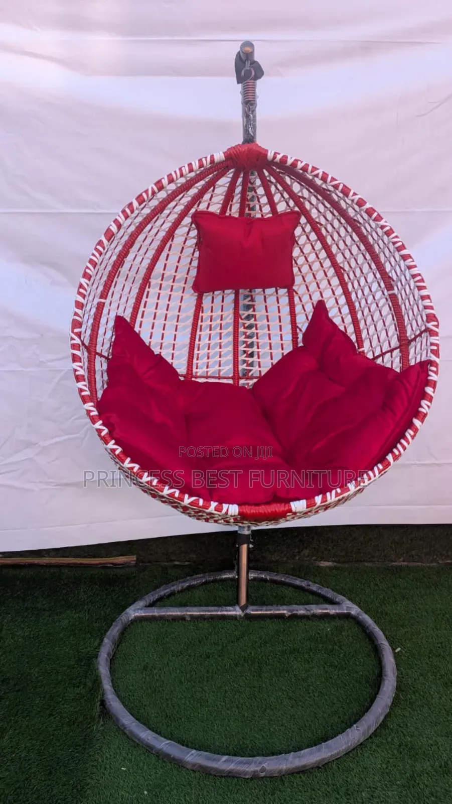 White With Red Cushion Swing Chair
