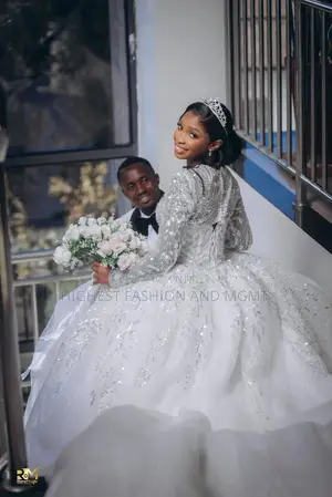 Luxury Heavily Sequined Princess Ball Gown and Long Embellished Sleeve