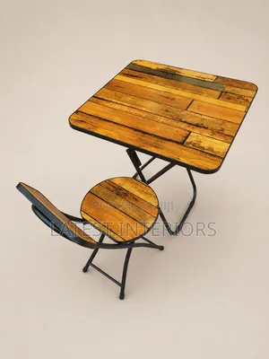 Folding Table Chair Set|Strong Metal Frame | Wooden Finish Portable