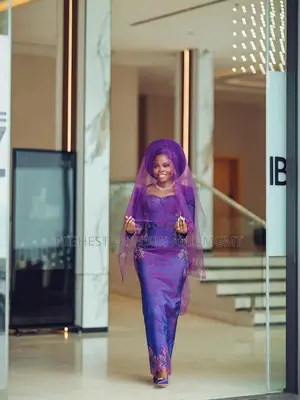 Elite Metallic Magenta-Purple Aso Oke Wrapper Dress and Matching Gele