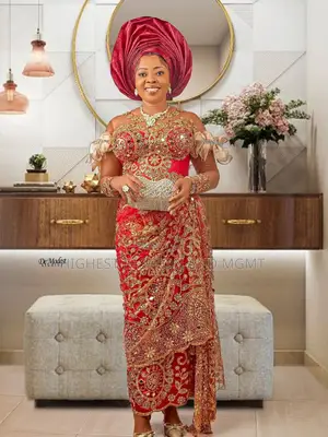 Premium Crimson Red Gold Luxury Heavily Embroidered Owambe Dress