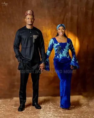 Premium Royal Blue Ankara Velvet Mixed Mermaid Gown Set